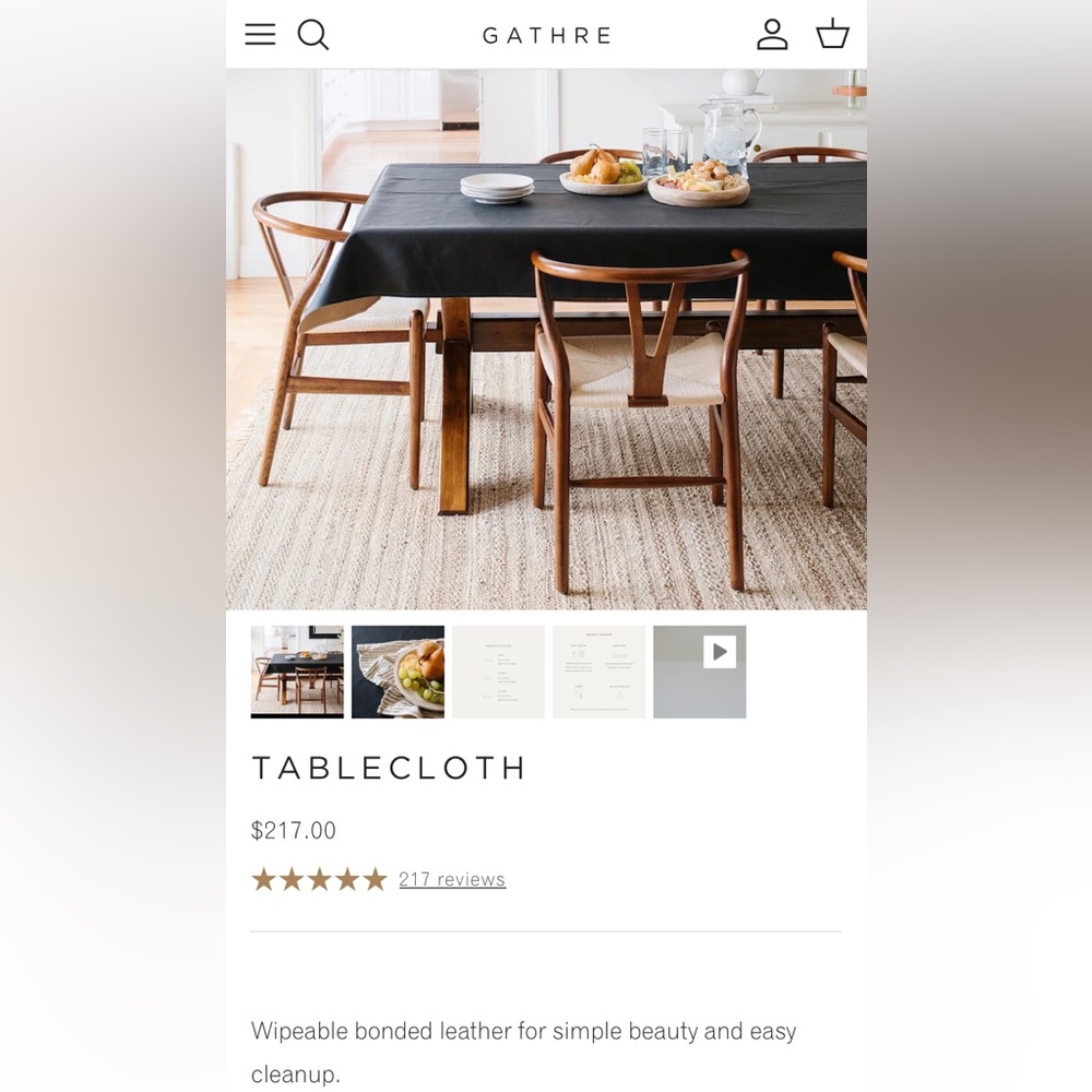 Gathre Leather Tablecloth in Raven 10ft